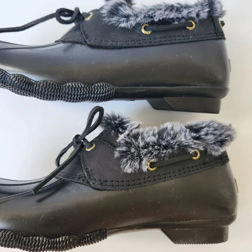 Sperry Top Sider Saltwater 1-Eye Black Duck Boots Faux Fur Cozy Cabincore 9M - Picture 7 of 12